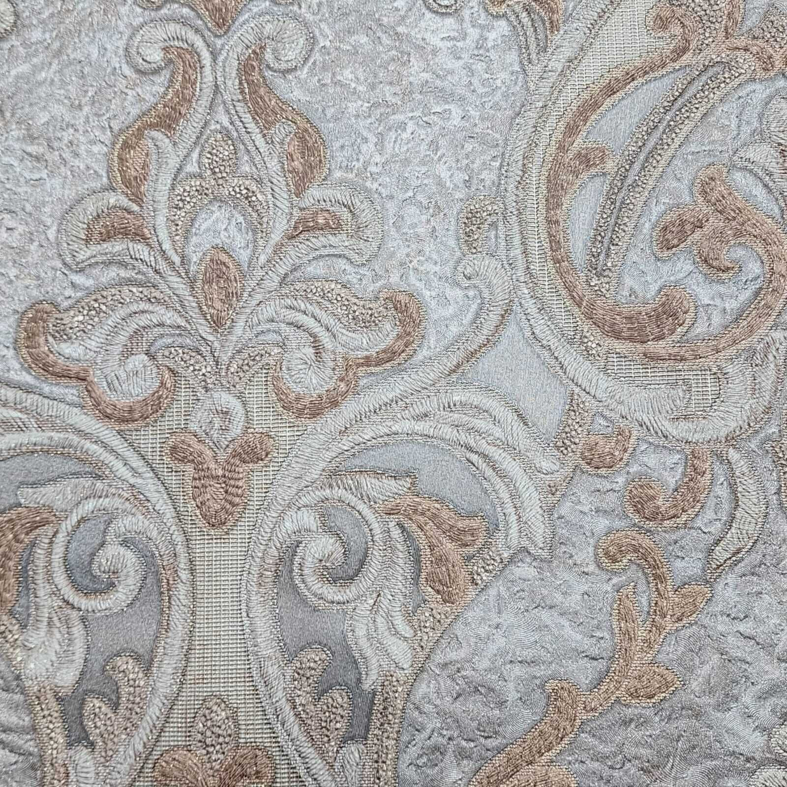 Victorian dark gray bronze gold metallic ogee damask textured Wallpaper ...