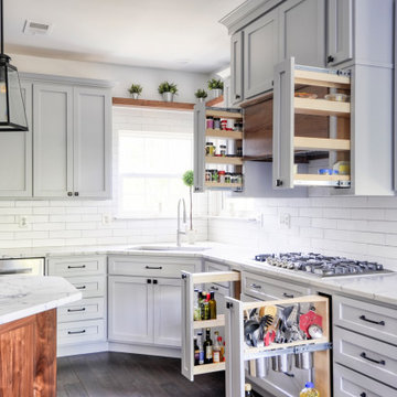 Storm (AF-700) Gray Painted Cabinets with Warm Natural Walnut Accents