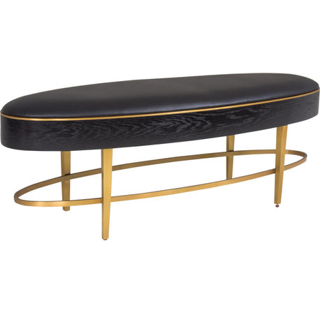 Ellipse Bench - Black Lacquer 30 Sheen, Brushe Brass, Oak