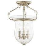 Livex Lighting - Ceiling Mount With Handcrafted Clear Glass, Polished Nickel - Clean, simple, and classic, you can't go wrong with our Canterbuty semi flush mount bell jar lantern in polished nickel.