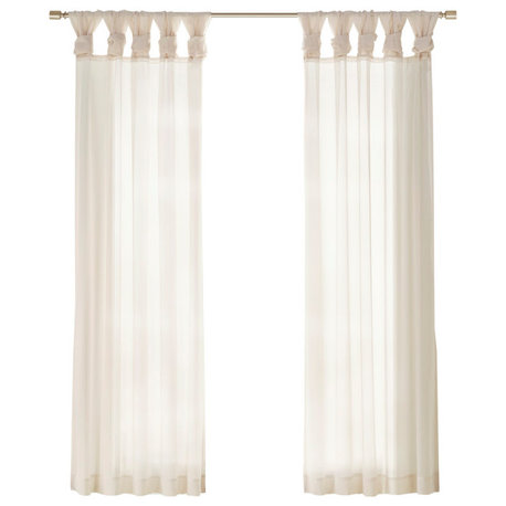 Madison Park Ceres Twist Tab Top Sheer Window Curtain Pair, Light Grey, Ivory, 50"w X 95"l