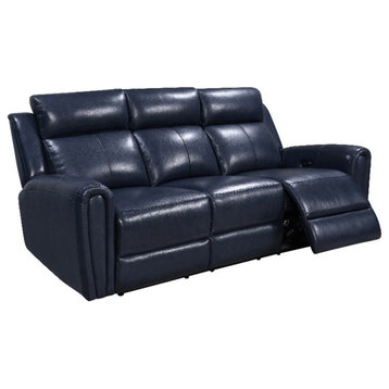 Leather Lusso Kona Modern Genuine Leather & Hardwood Sofa in Blue