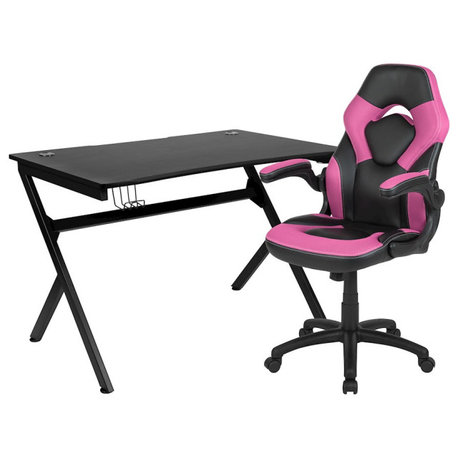 Flash Black Gaming Desk and Pink/Black Racing Chair Set - BLN-X10D1904-PK-GG