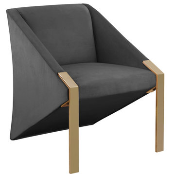 Rivet Velvet Upholstered Accent Chair, Gray