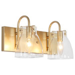 LNC - LNC Modern 2-Light Gold Bathroom Vanity Light - This 2-light gold vanity light helps you light up your bathroom with a fresh and modern update. This statement-making piece features a rectangular backplate, a straight arm, and two globe shades. It is crafted from stainless steel and features a two-tone matte black and antique gold finish for a modern look. Clear glass shades add crisp contrast. This bath bar is rated for damp locations, and accommodates three B12 medium-base bulbs of up to 40W each, which are not included. Plus, you can hang it either vertically or horizontally!