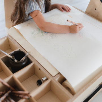 Montessori children table/ desk Julle with acrylic & blackboard and sandbox