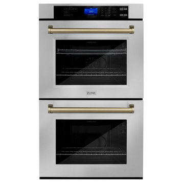 ZLINE Stainless Steel Double Wall Oven With Champagne Bronze, AWDZ-30-CB