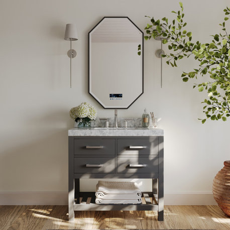 Elizabeth Bath Vanity, Sapphire Gray, 36", Brushed Nickel Hardware, No Mirror