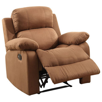 Classic Recliner Chair, Microfiber Upholstered Seat and Pillowed Arms, Brown