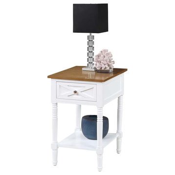 Country Oxford End Table with Charging Station in White and Caramel Wood Finish