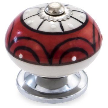 Ceramic Round 1-3/5 in. Red & Cream Drawer Cabinet Knob Decorative Knob 10-Pcs