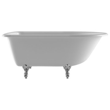 61" Cast Iron Rolled Rim Tub Without Faucet Holes, Chrome Feet