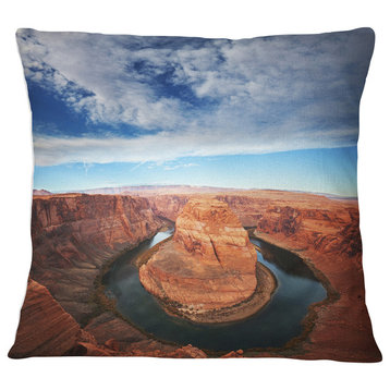 Horse Shoe Bend under Midday Sun Landscape Printed Throw Pillow, 16"x16"