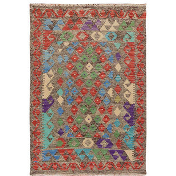 Colorful Reversible Afghan Kilim Flat Weave Pure Wool Hand Woven Rug, 2'9"x4'0"