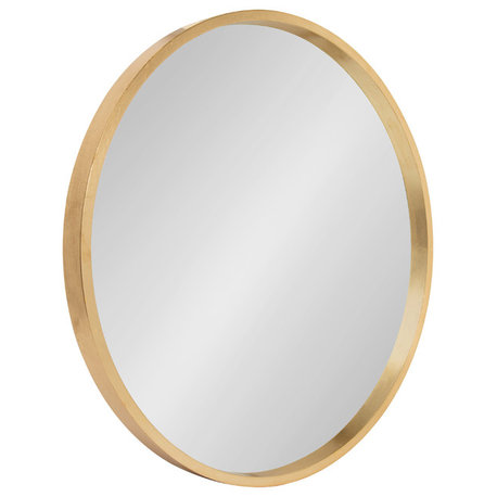 Travis Round Wood Accent Wall Mirror, Gold, 21.6 Diameter