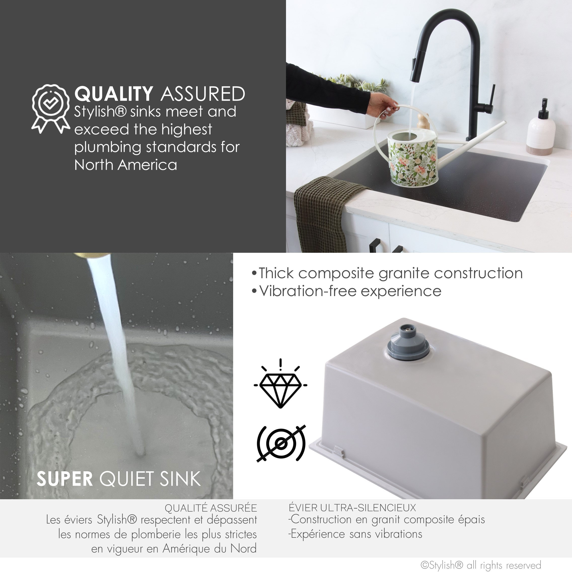 25 inch Dual Mount Single Bowl Gray Granite Laundry Sink S-825L