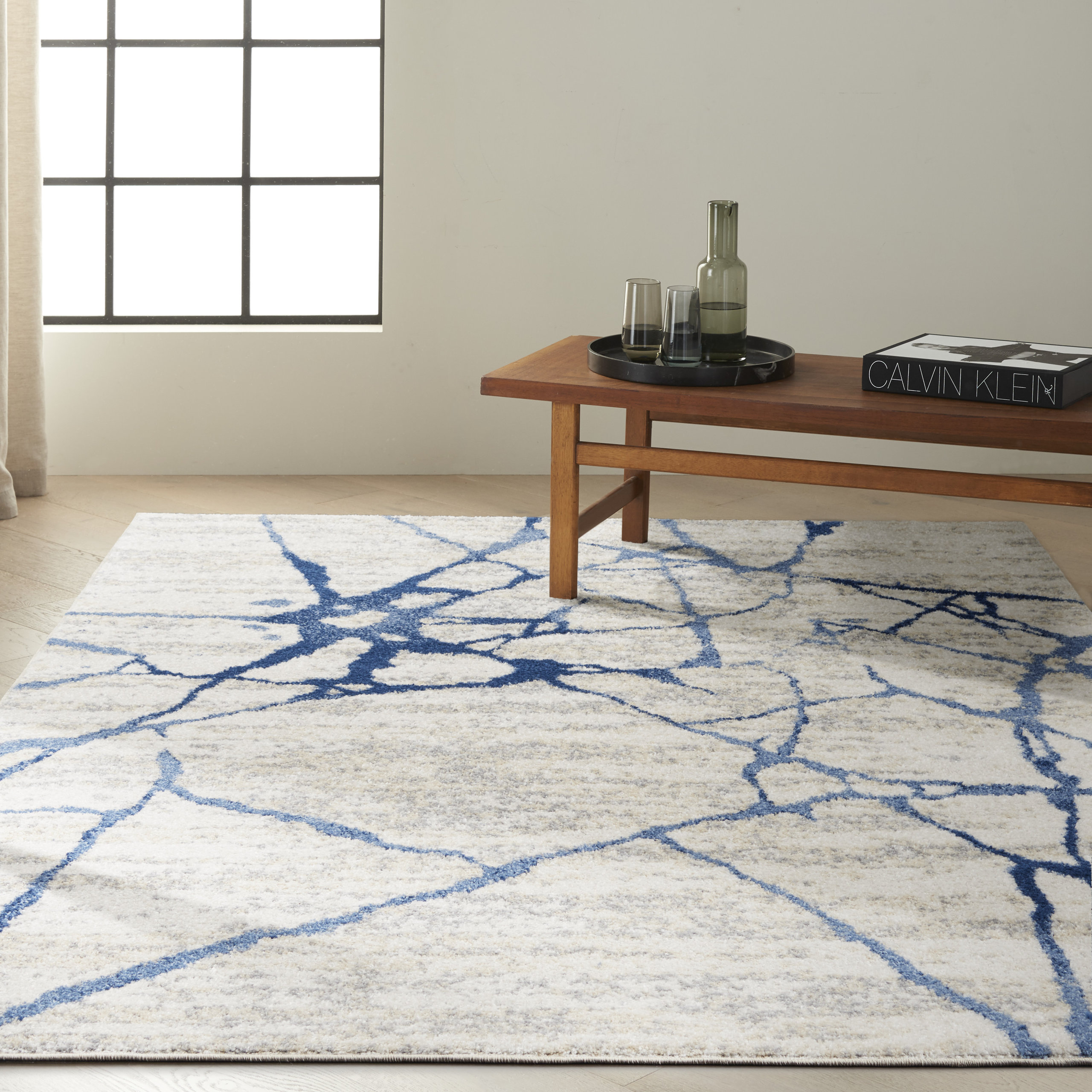 Calvin Klein Home River Flow Rfv05 Moroccan Rug, Ivory Blue, 5'3