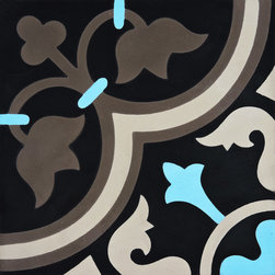 Moroccan Mosaic and Tile House - Casa Handmade Cement Tile, Brown/Black/Blue, Sample - Wall And Floor Tile