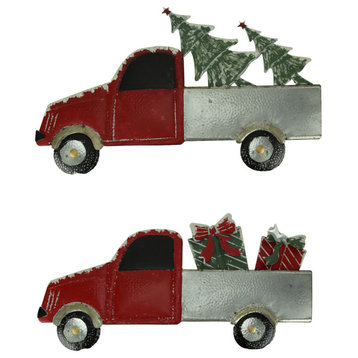 Red Rustic Metal Christmas Truck Tree and Gifts Hauler Holiday Wall Hanging Set