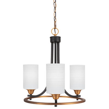 Paramount Uplight 3-Light Chandelier, Matte Black & Brass, 4" White Matrix Glass