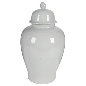 Benzara BM165658 Ceramic Ginger Jar With Lid, White