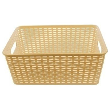Plastic Rattan Storage Box Basket Organizer, Beige, Large