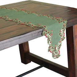 Xia Home Fashions - Holiday Holly Embroidered Cutwork Table Runner - Table Runners