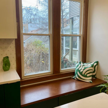 Beautiful built in bench with additional storage below in Mission from Dura Supr