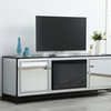 James 72" Mirrored Tv Stand With Wood Fireplace, Black