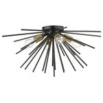 Livex Lighting - Tribeca 4 Light Shiny Black With Polished Brass Accents Large Flush Mount - The Tribeca four light ceiling mount will become an attention-grabbing feature in your modern home decor. The shiny black finish with polished brass finish accents grace the design with elegance and charm, providing a traditional quality to the appearance. The iron pipe rods gives the ceiling mount a sleek and attractive style.