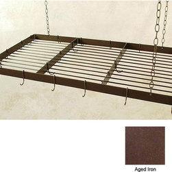 48" Rectangular Butcher's Rack with Grid, 18 Hooks - Aged Iron - Pot Racks And Accessories