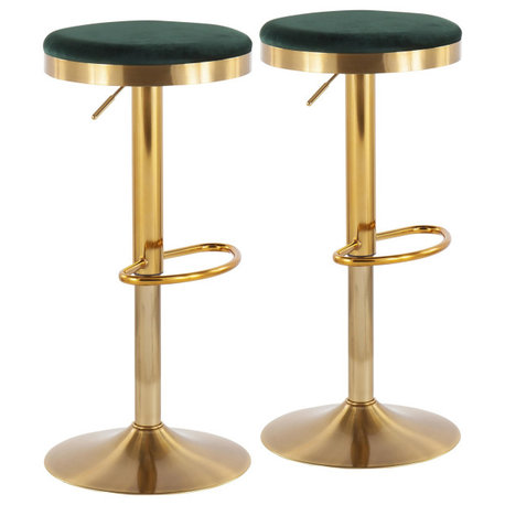 Dakota Upholstered Barstools, Set of 2, Gold Steel/Green Velvet