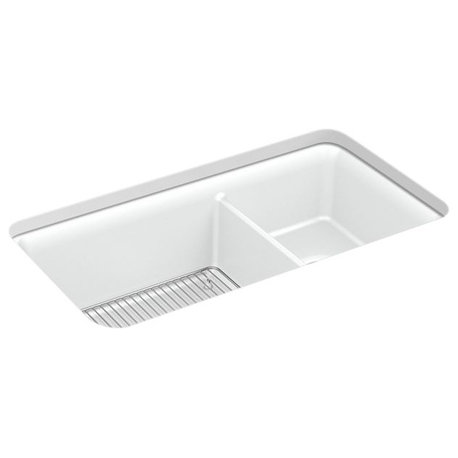 Kohler CairnNeoroc Undermount 2-Bowl L/M Kitchen Sink With Rack, Matte White