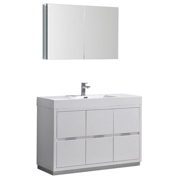 Fresca Valencia 48" Modern Wood Bathroom Vanity with Cabinet in Glossy White