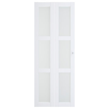 3-lite Frosted Glass Bi-Fold Door with Installation Hardware Kit, 30"w X 78"h