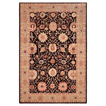 Bareens Designer Rugs - Oriental Ziegler Elfriede Black Green Hand-Knotted Wool Rug - 6'0'' x 8'7'' - Enhance the ambiance of your home with this magnificent Persian-influenced Turkish hand-knotted rug made by skilled artisans capable of creating the most exceptional vegetable dyes and hand-spun wool. This exquisite handmade rug is a one-of-a-kind Peshawar Kafkaz, otherwise identified as Chobi, Chobi Peshawar, Oushak, or Ziegler rug. These handmade rugs are crafted in Pakistan utilizing superior-quality wool imported from Australia, New Zealand, and Korea in two types of weaves: the Persian weave and the Mori weave. This rug is meticulously crafted by hand using the finest natural vegetable dyes extracted from local plants. The artisans use a blend of hand-spun local and fine merino wool, resulting in a rug with a compelling texture, higher lanolin content, and longer staple. The artisans occasionally incorporate natural or artificial silk into the pile to enhance specific motifs. The finished product is an awe-inspiring execution of flawless design and an understated palette that exudes elegance.
