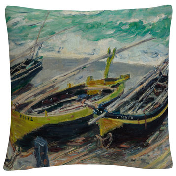 Monet 'Three Fishing Boats' 16"x16" Decorative Throw Pillow