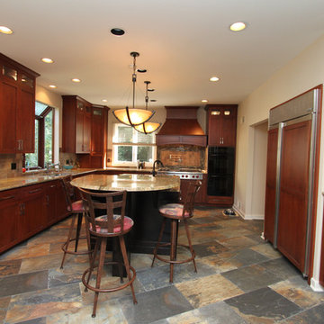 Rustic Craftsman Cherry Kitchen with Contrasting Espresso Island in Bel Air, MD