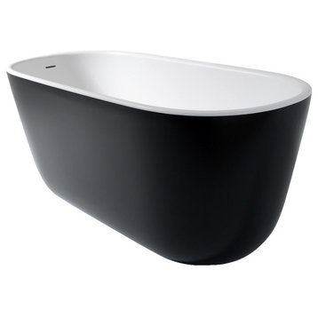 Aquatica Lullaby Black and White Freestanding Solid Surface Bathtub, 55 in. L X