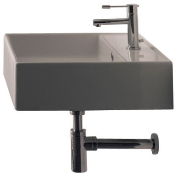 Square White Ceramic Wall Mounted or Vessel Sink, No Hole