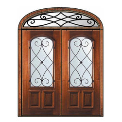 Prehung Transom Double Door 80 Mahogany Charleston Arch Lite - Front Doors