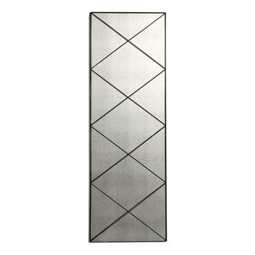Contemporary Frameless Smoked Wall Mirror, Antiqued Divided