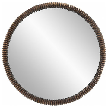 Coined Acid Treated Round Mirror, Rustic, Metal, 34 X 34