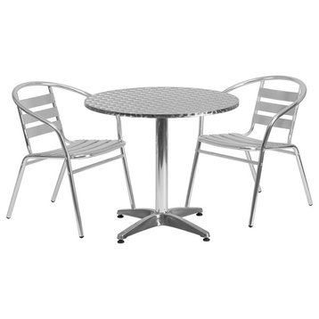 3-Piece 31.5" Round Aluminum Table With 2 Slat Back Chairs