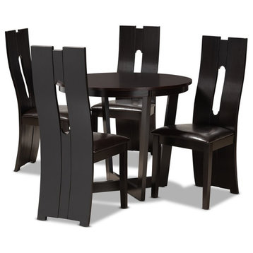 Baxton Studio Sorley Dark Brown Faux Leather Upholstered Wood 5-Piece Dining Set