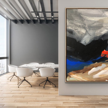 "Cloudy" 60x40 IN blue white abstract Art Large Modern Painting MADE TO ORDER
