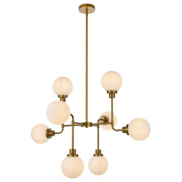 Helen 8-Light Pendant, Brass With Frosted Shade