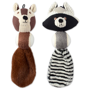 DII Squirrel/Raccoon Ball With Squeaker Pet Toy, Set of 2