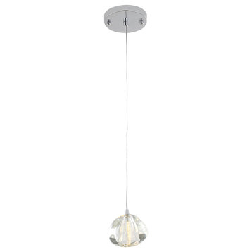 4" 1-Light Chrome Iron With A Clear Glass Pendant