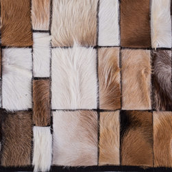 Modern Handmade Cowhide Patchwork Area Rug, Rectangle, Brown White, 4'7"x2'0" - Hall And Stair Runners